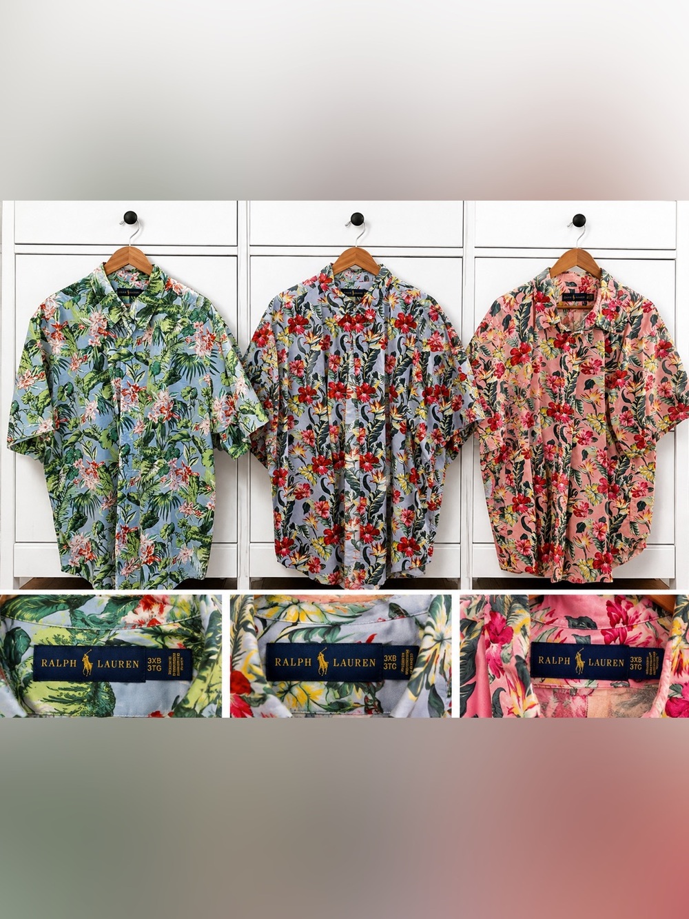 Ralph Lauren Tropical Hawaiian Button-Down Shirt Lot – 3XB – Set of 3